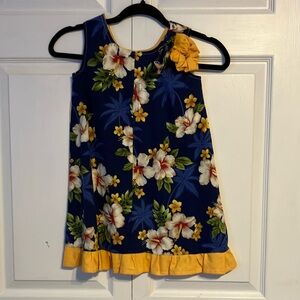 Floral Blue and Yellow Kids Casual Dress